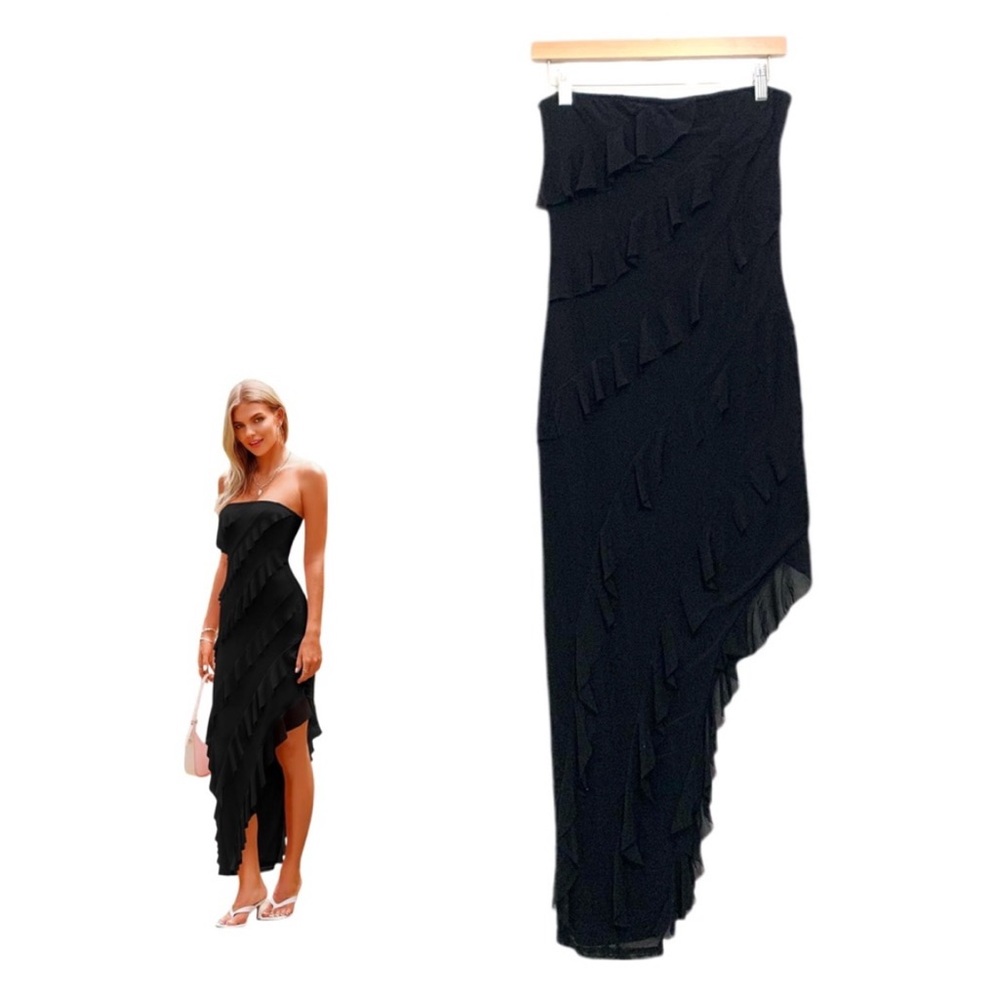 PRETTYGARDEN Long Formal Cocktail Dress Strapless Tube Asymmetrical Size Small